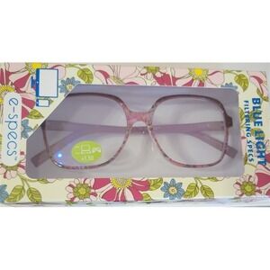 NWT e-Specs 1.5 Pink Floral Large Square Blue Light Reading Nerd Glasses 100662